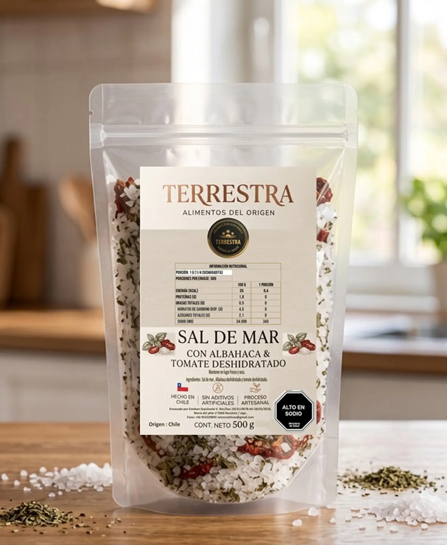 Sal de Mar Gourmet con Tomate y Albahaca deshidratada de 500 gr 2