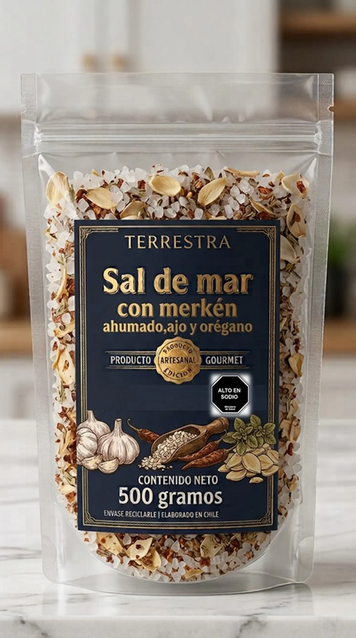 Sal de Mar Gourmet con merkén,ajo escama y orégano de 500 gramos 1