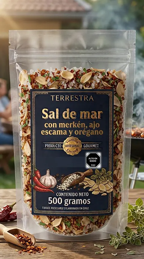 Sal de Mar Gourmet con merkén,ajo escama y orégano de 500 gramos