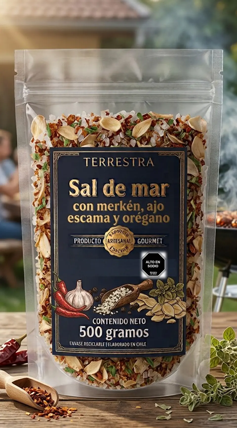 Sal de Mar Gourmet con merkén,ajo escama y orégano de 500 gramos 2