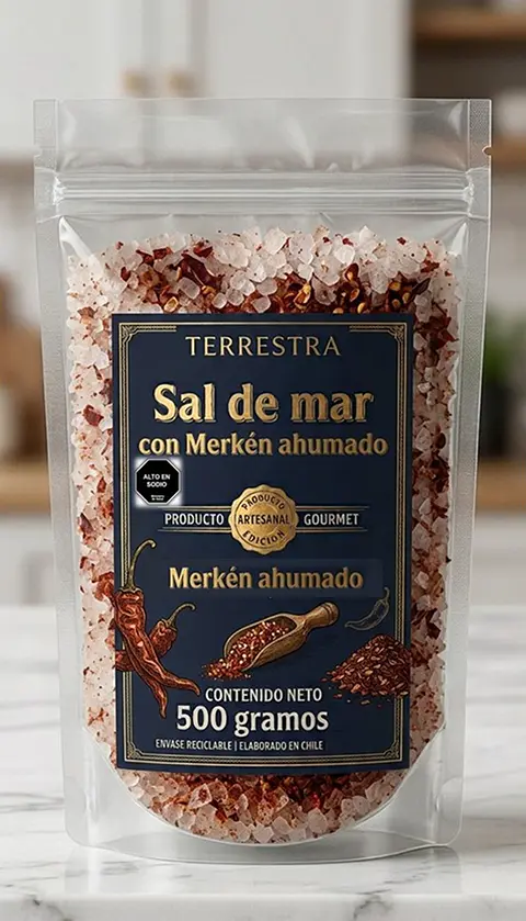 Sal de Mar Gourmet con merkén ahumado de 500 gramos