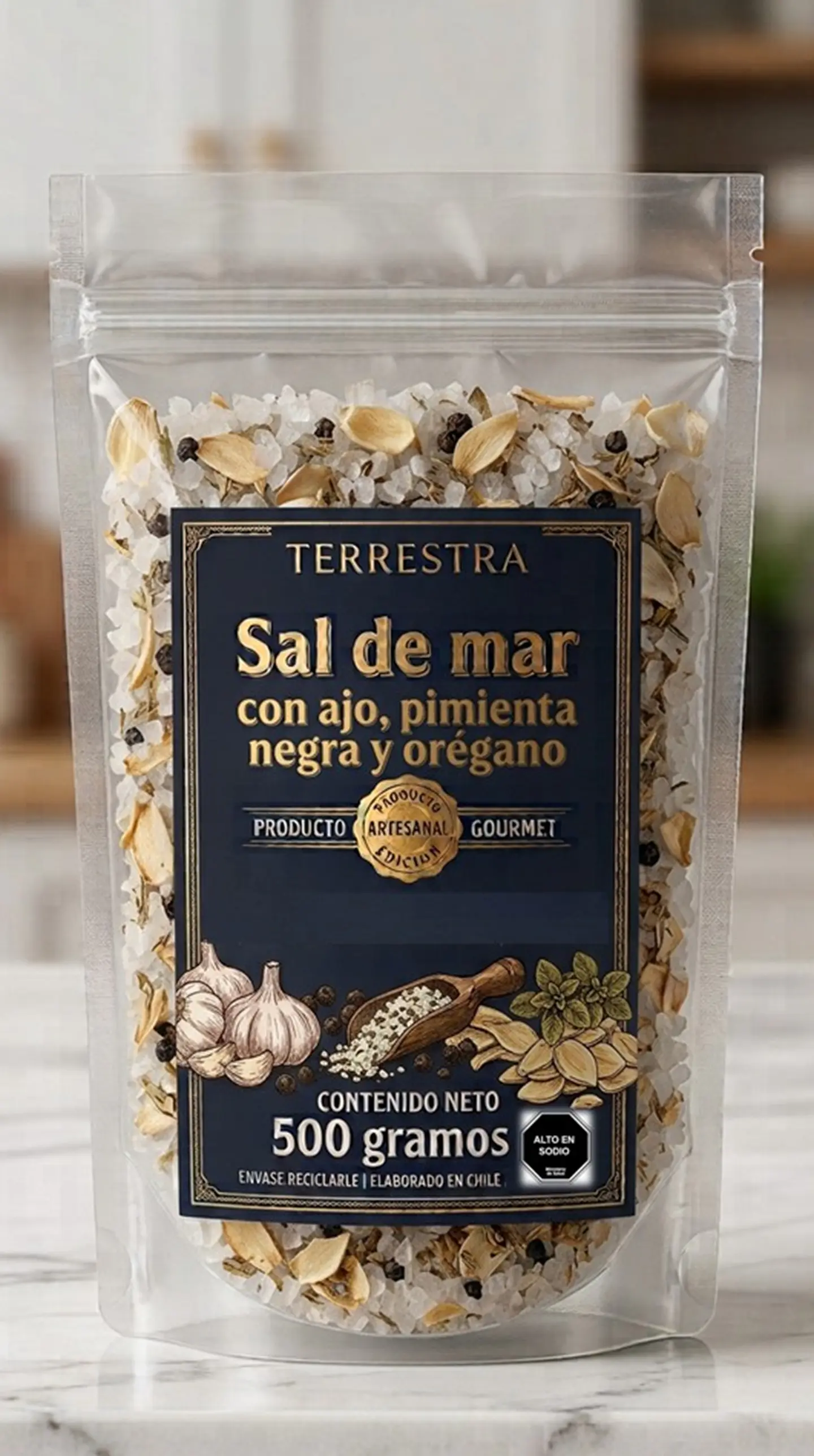 Sal de Mar Gourmet con pimienta negra ,ajo y orégano de 500 gramos 1