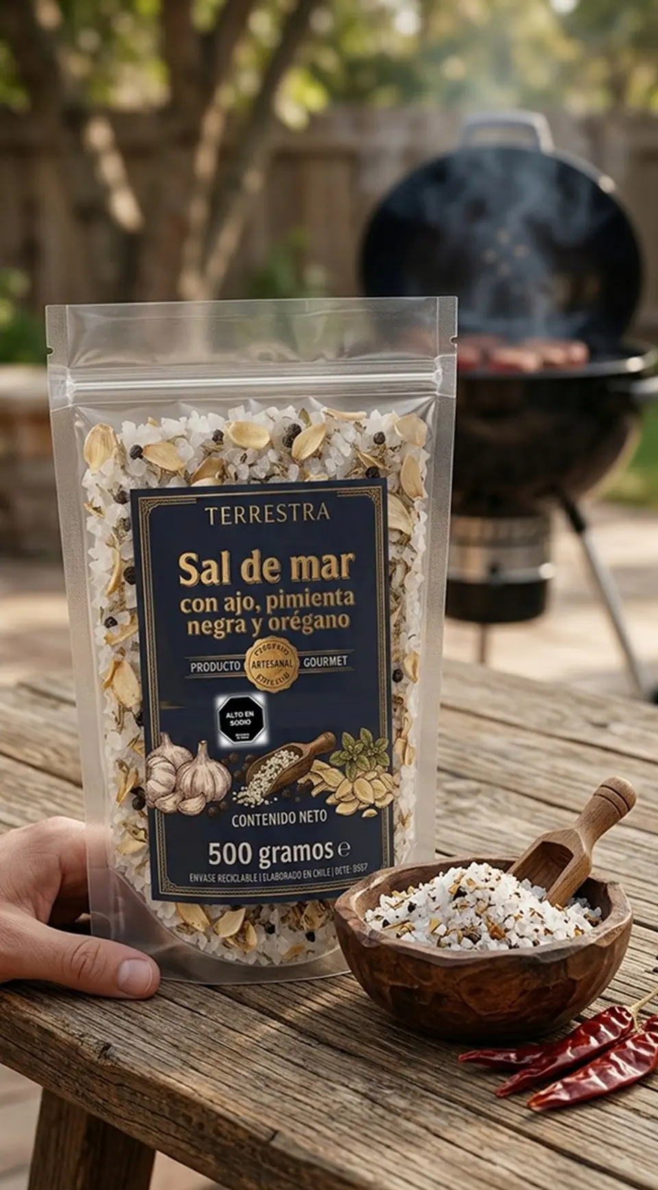 Sal de Mar Gourmet con pimienta negra ,ajo y orégano de 500 gramos 2