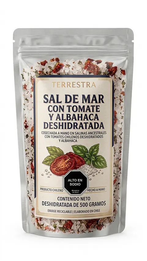 Sal de Mar Gourmet con Tomate y Albahaca deshidratada de 500 gr