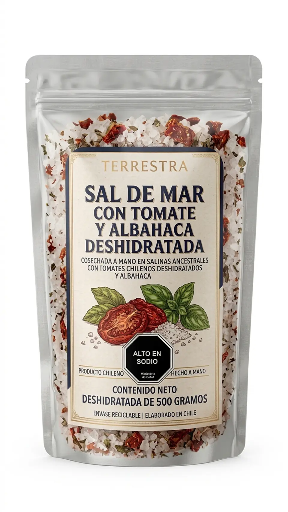 Sal de Mar Gourmet con Tomate y Albahaca deshidratada de 500 gr 1
