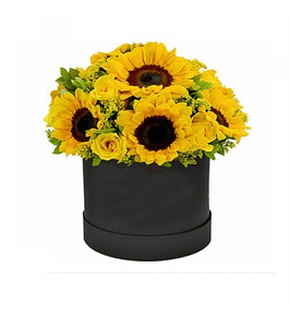 Caja de Girasoles y 3 Rosas