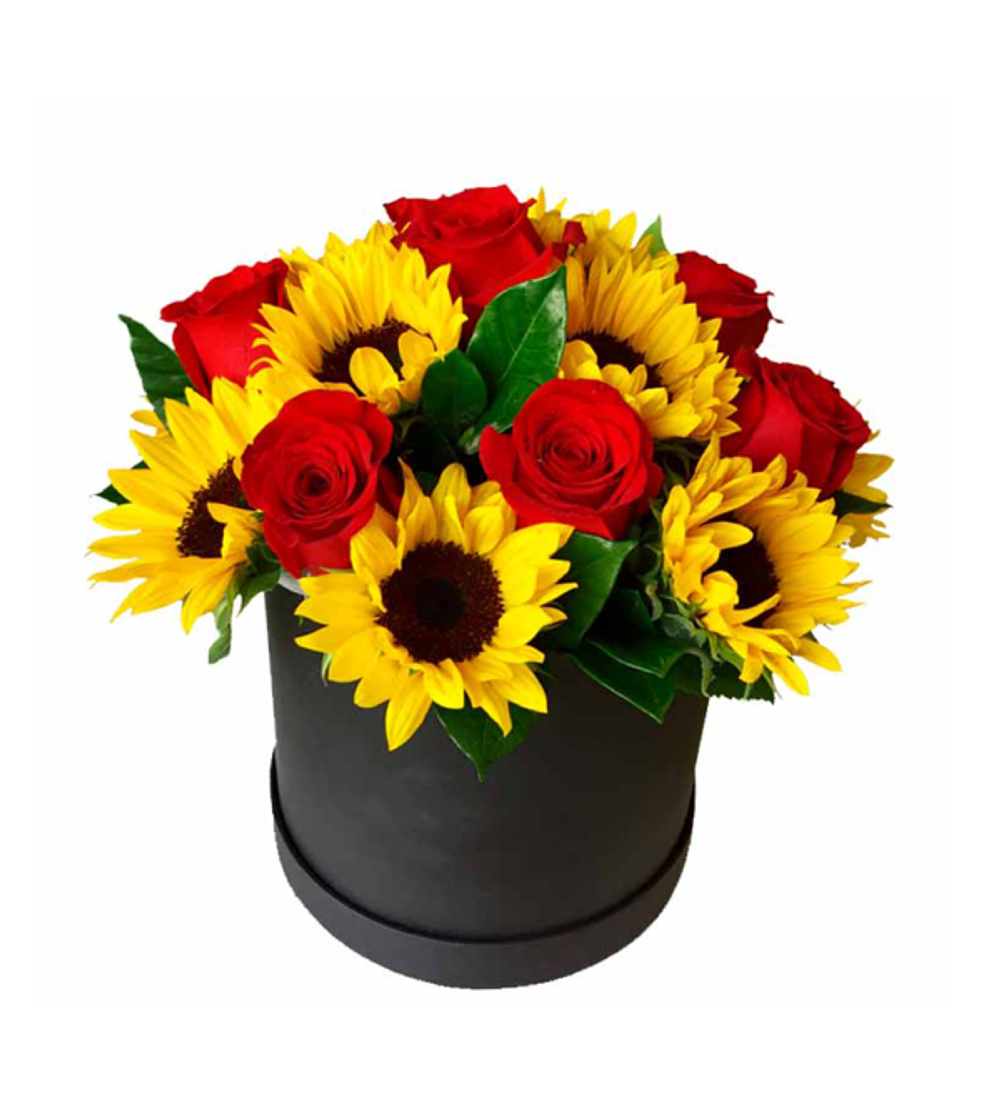 Caja Girasoles y Rosas | Envía Amor Optimista | Envía Flores