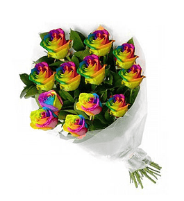 Ramo de 12 rosas arcoíris
