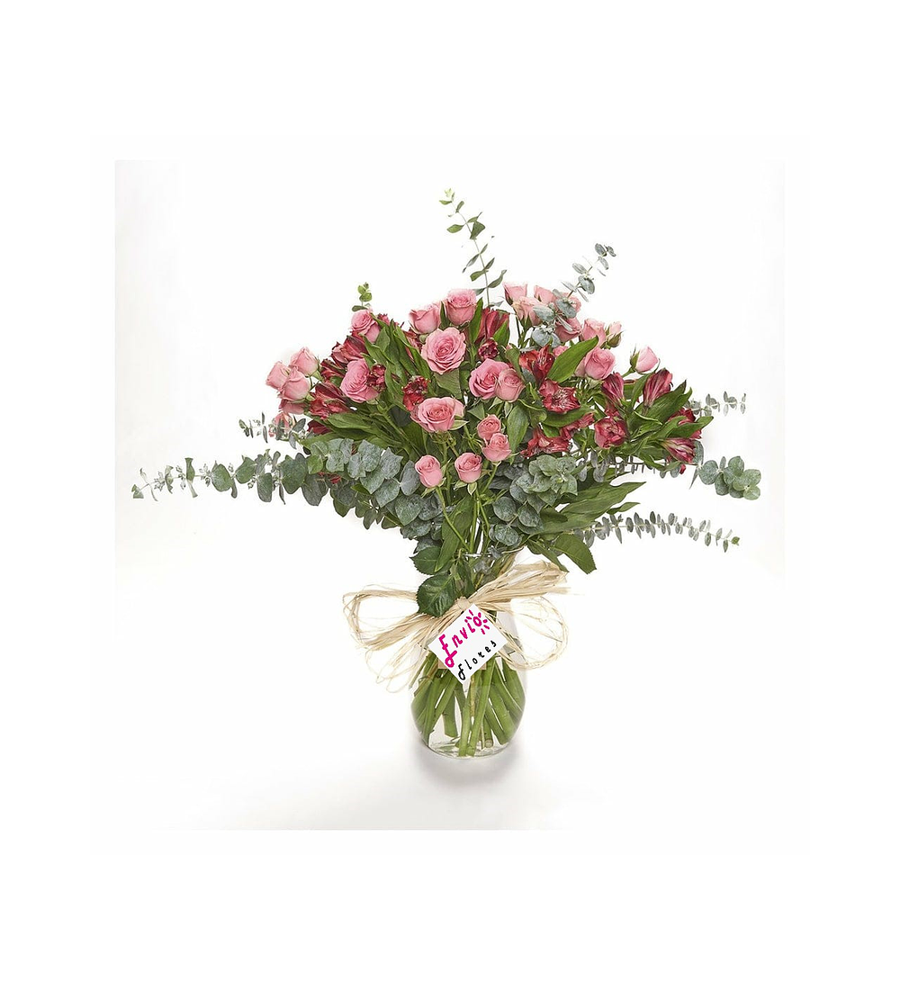 Florero mini rosas, astromelia y eucaliptus | Envio Flores