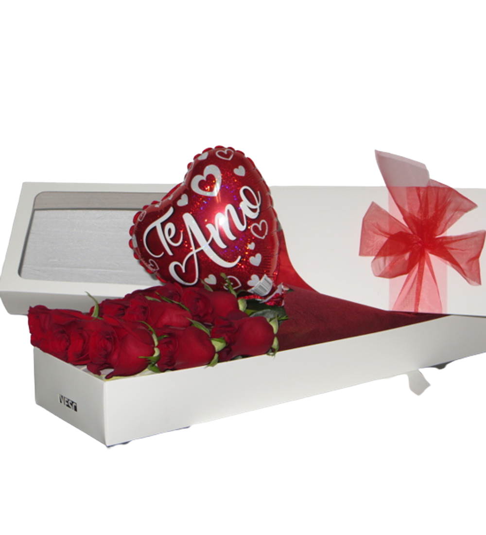 Caja 12 Rosas más Globo Amor | Regalo Romántico