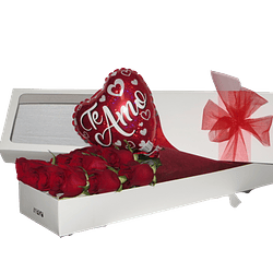 Caja 12 Rosas más Globo Amor | Regalo Romántico