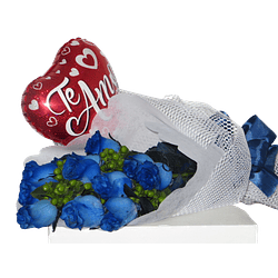 Ramo 12 Rosas Azules y Globo Amor  | Regala Amor Leal 