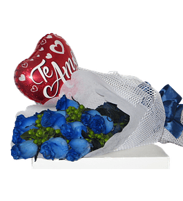 Ramo 12 Rosas Azules y Globo Amor  | Regala Amor Leal 