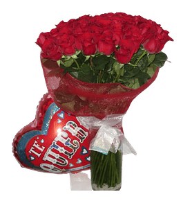 Florero 50 Rosas más Globo Metálico Grande | Envía Amor Incondicional