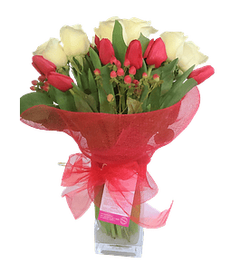 Florero de rosas y tulipanes | Envía Amor Intenso