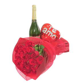 Ramo de 24 rosas rojas más espumante y globo amor | Celebra Amor Sofisticado