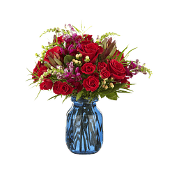 Florero azul mix de flores rojas | Envía Sofisticación