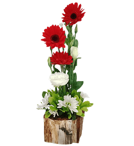 Gerberas y lisianthus en base rústica | Regala Amor y Naturaleza 