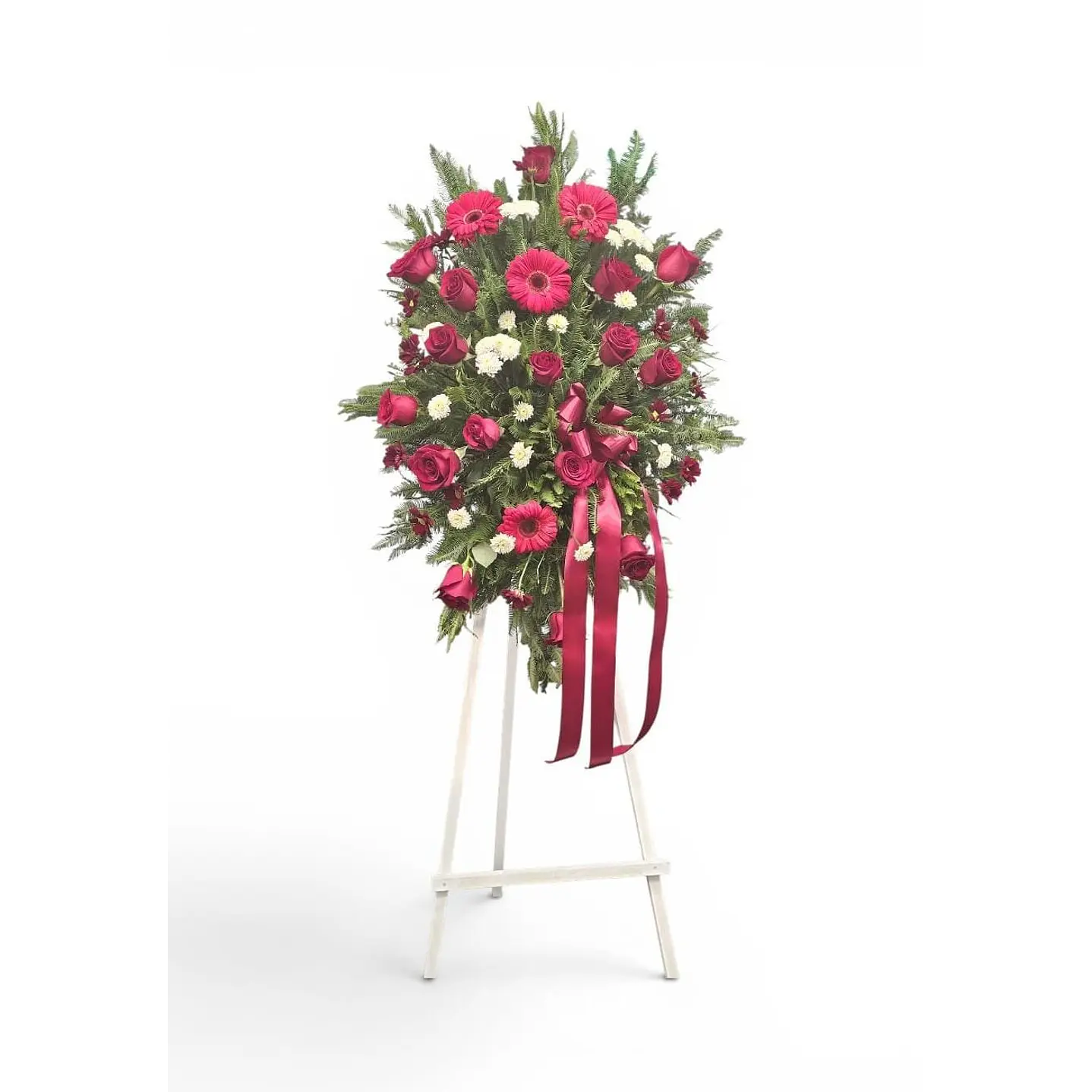 Corona Fúnebre Tonos Rojos y Blancos
