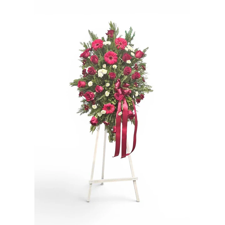 Corona Fúnebre Tonos Rojos y Blancos