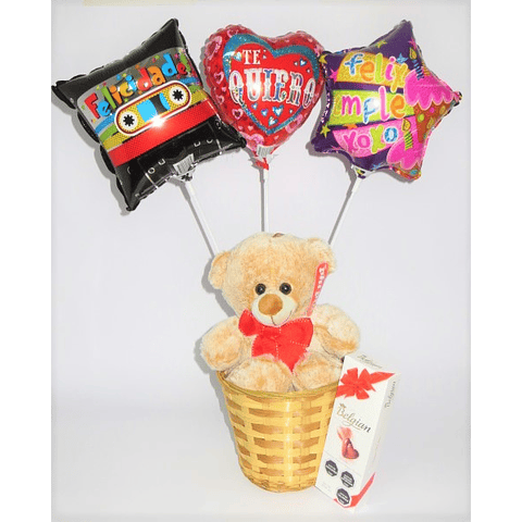 Canasto de Peluche, Globos y Chocolates