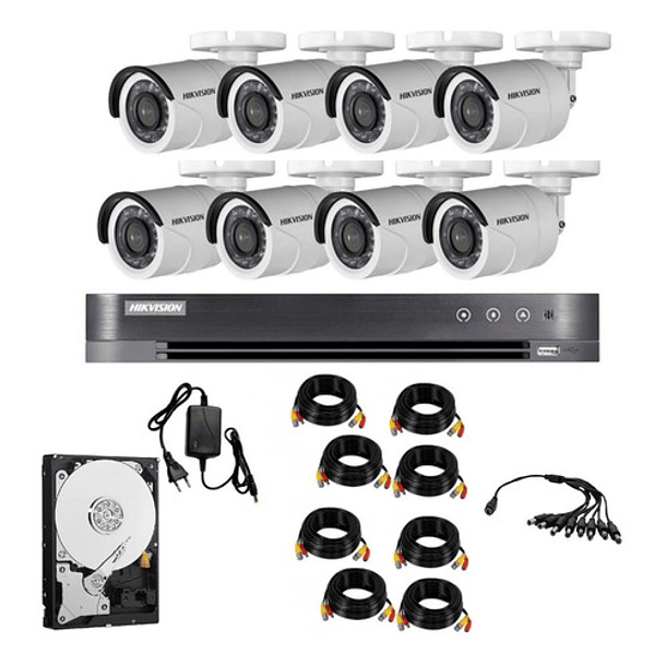 Kit Dvr + 8 Cámaras Bullet 1080p Interior Exterior Hikvision