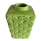 Florero, Jarron de Ceramica verde tallado flores 1