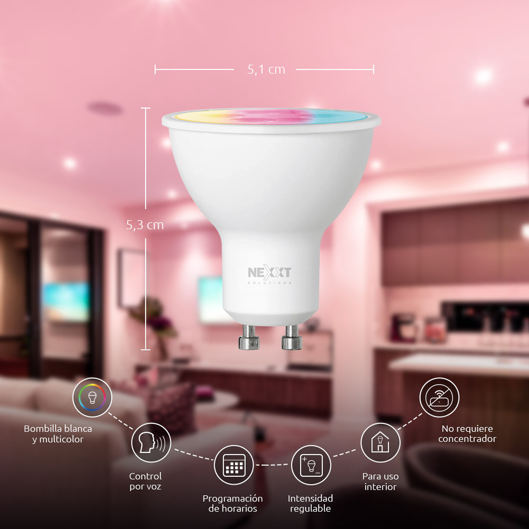 Ampolleta Bombilla Led RGB Inteligente Wifi Nexxt  GU10 NHB-C320