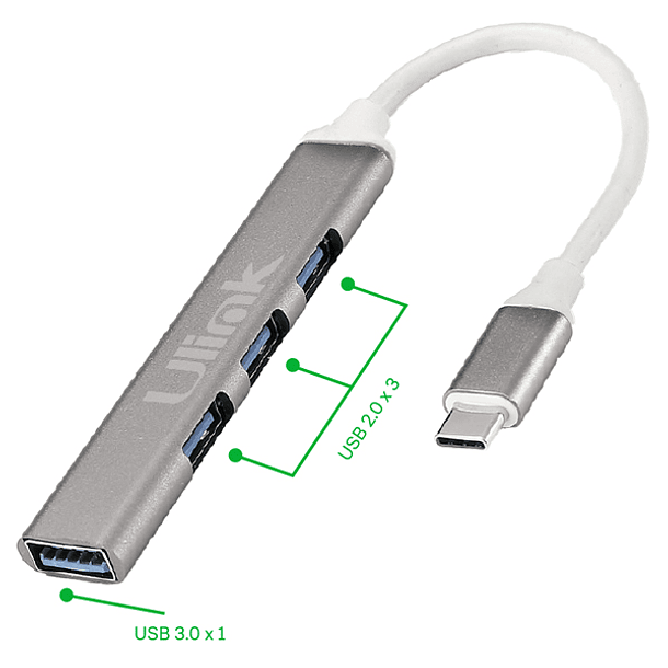 HUB USB Tipo C con 4 Puertos USB 3.0 y USB 2.0