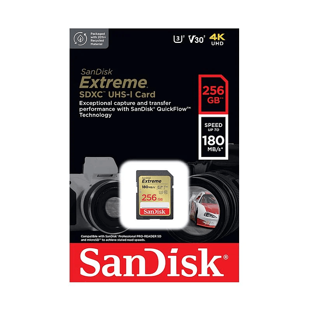 Tarjeta de Memoria SD Extreme 256GB SanDisk 180MB/s SDXC UHS-I 2