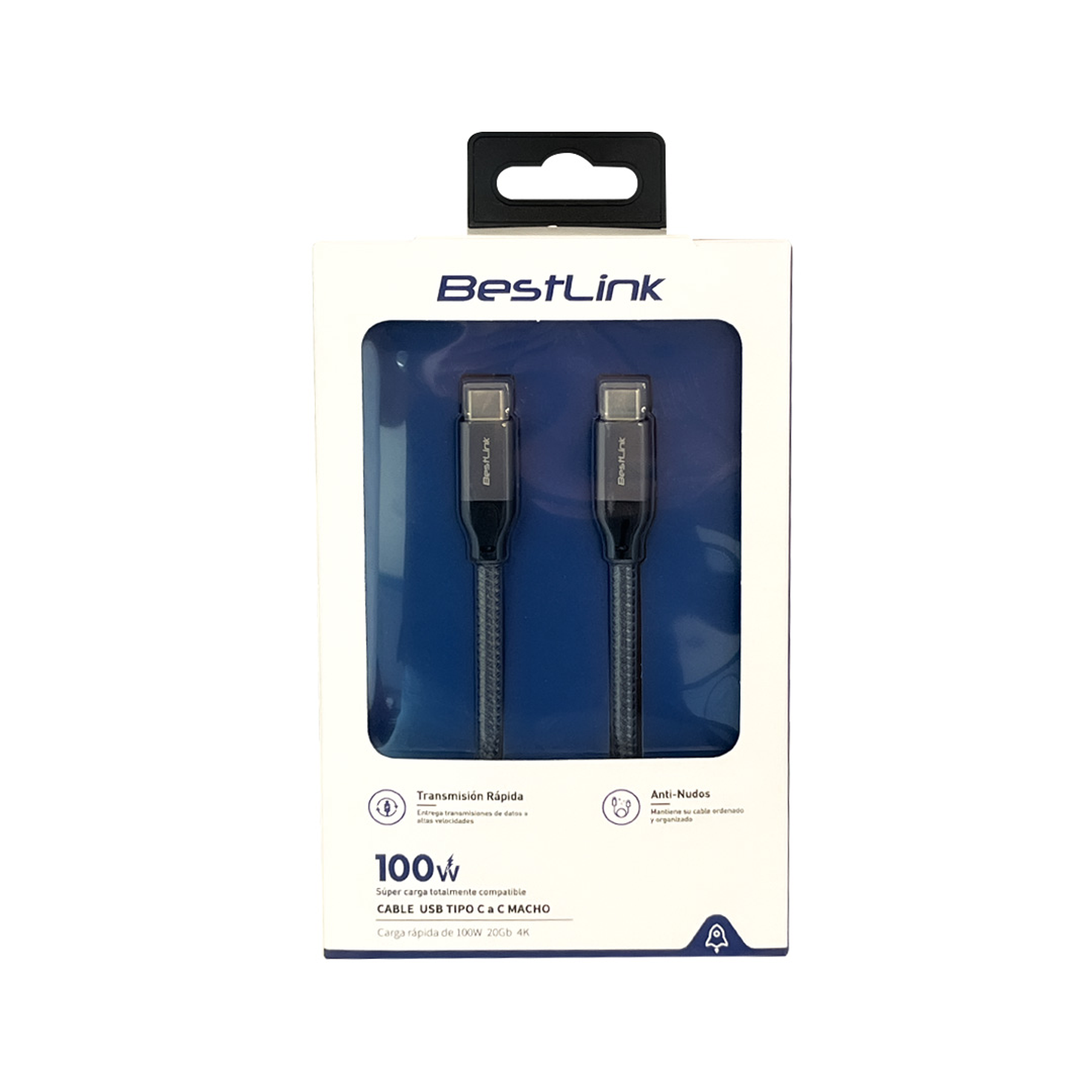 Cable USB C a C Carga Rápida 100W 20Gb 4K 1.2Mts