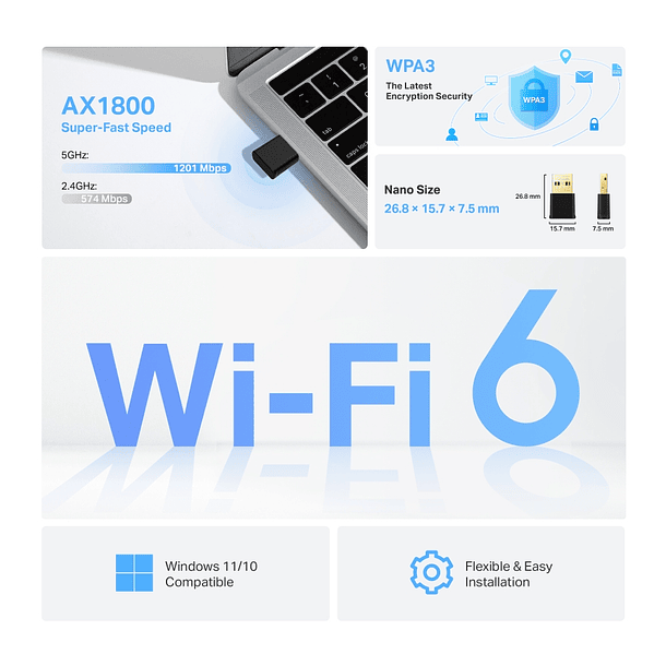 Adaptador USB Inalambrico Wifi 6 Nano Archer TX20U AX1800 2