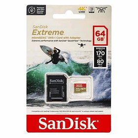 Tarjeta de Memoria MicroSD 64GB Sandisk Extreme 170MB/80MB/s