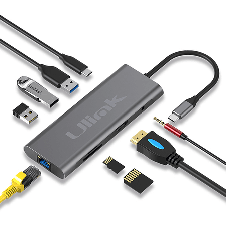 Adaptador USB C Multipuerto 9 en 1 USB HDMI Red Memoria y Audio