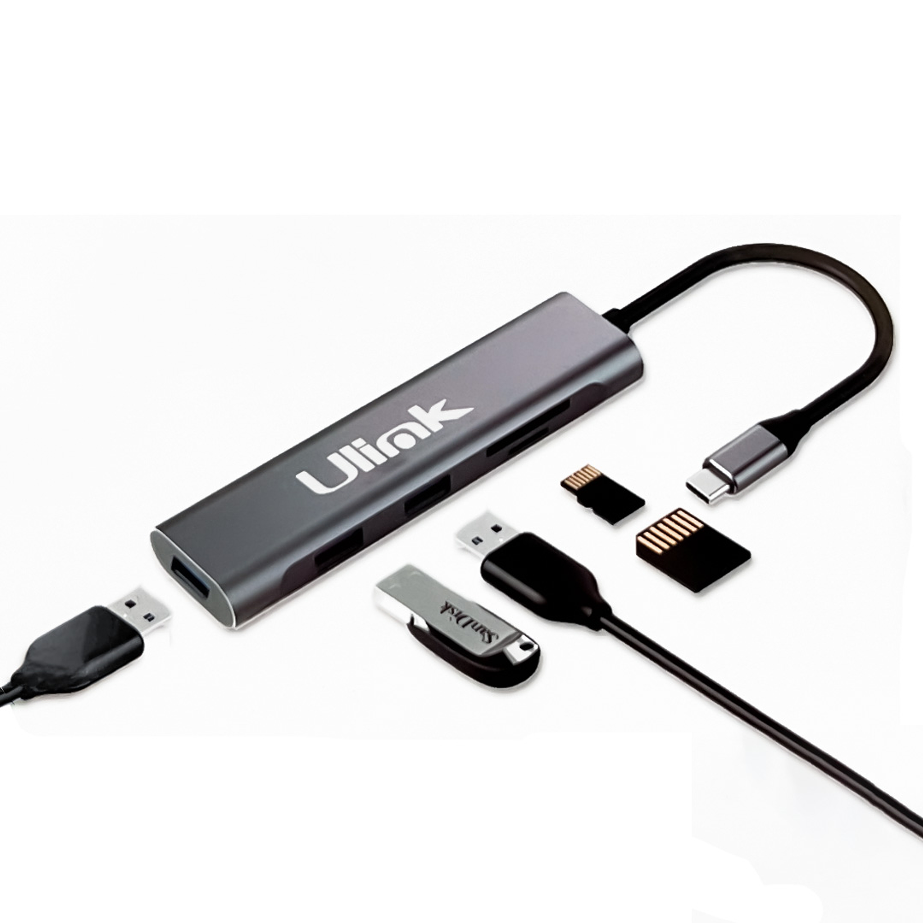 Adaptador multipuerto USB C 5 en 1 USB 3.0x3 + SD + MicroSD 