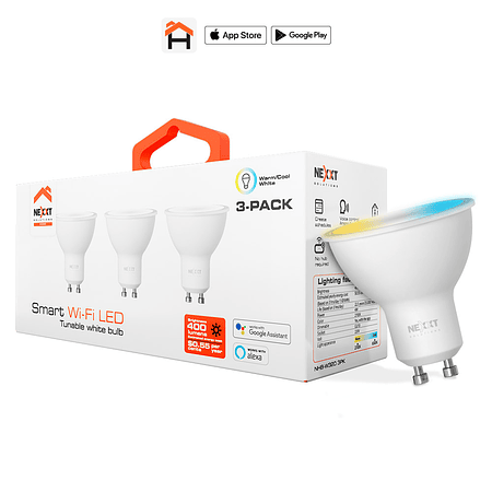 Ampolleta Bombilla Led Inteligente Wifi Nexxt GU10 Pack X3 NHB-W3203PK