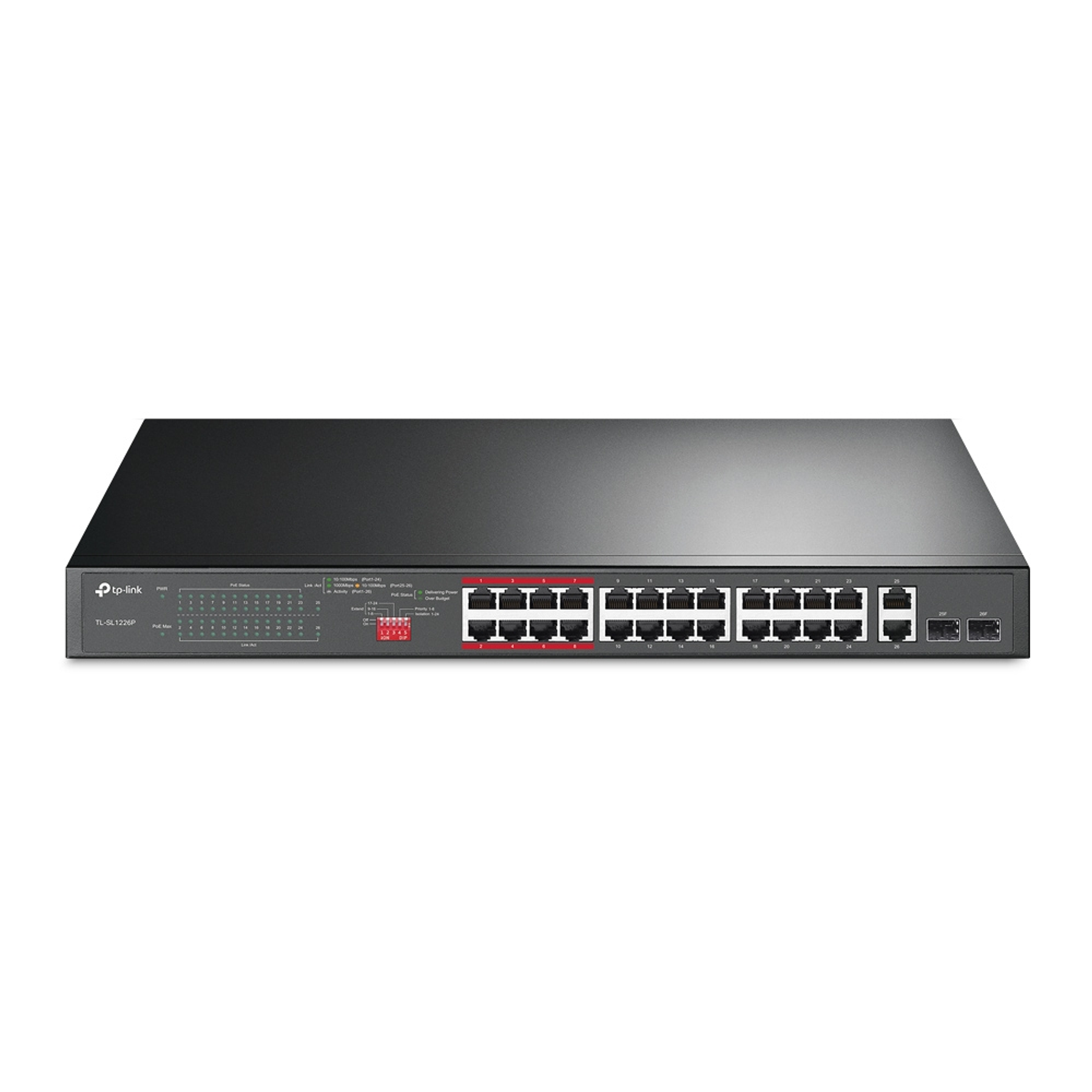 Switch 24 puertos PoE+ a 10/100 Mbps + 2 Gigabit SFP SL1226P