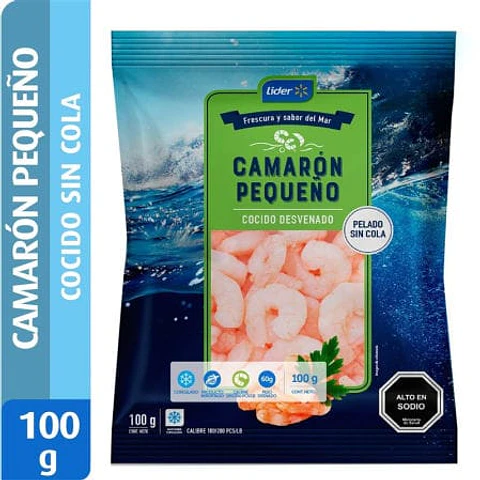 Camarón Pequeño Pelado Desvenado sin Cola Cocido 100 g Lider