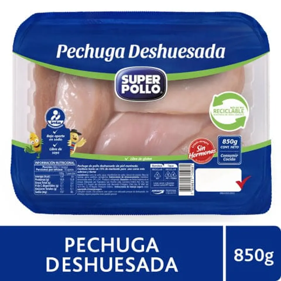 Pollo Pechuga Deshuesada Envasada 850 g Super Pollo 1