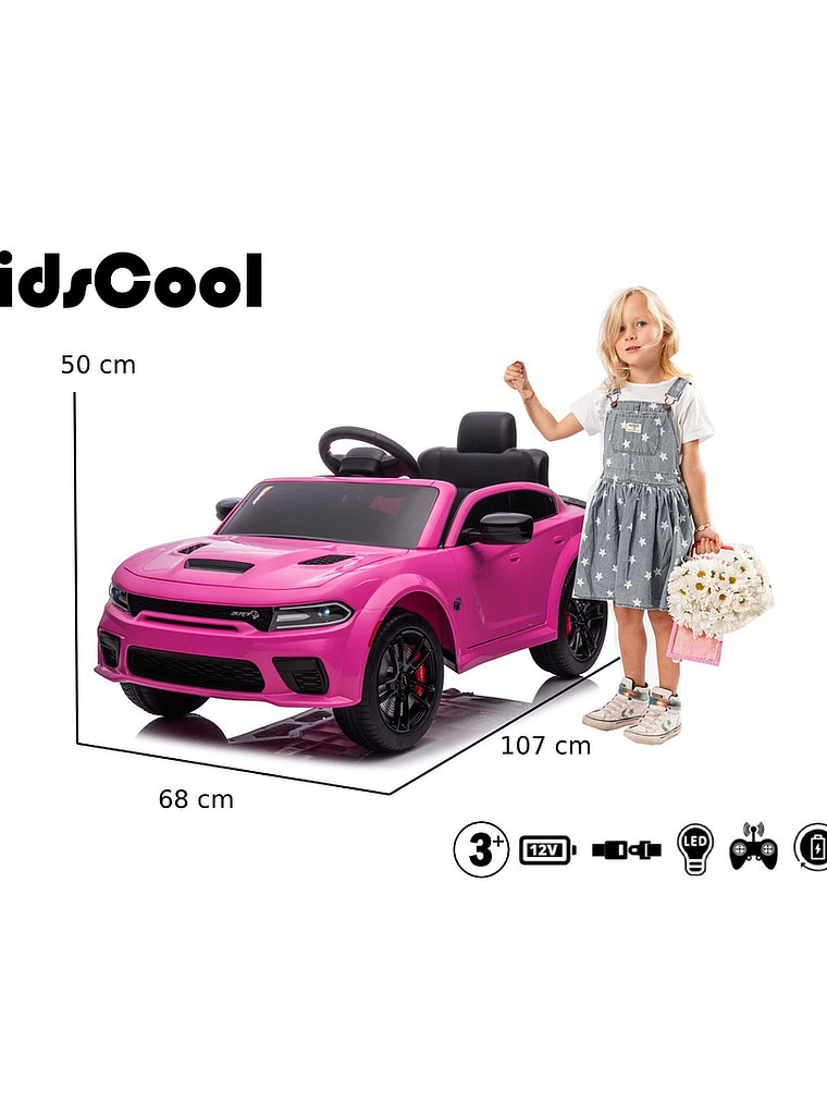 Auto a Batería Dodge Charger Srt Rosado 12V 3