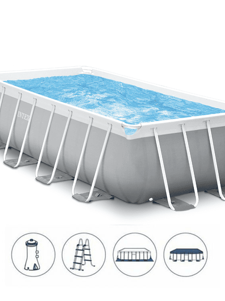 Piscina Estructural Intex Prisma Frame Set 488x244x107 Cm + Bomba + Escalera + Cobertor + Base 1
