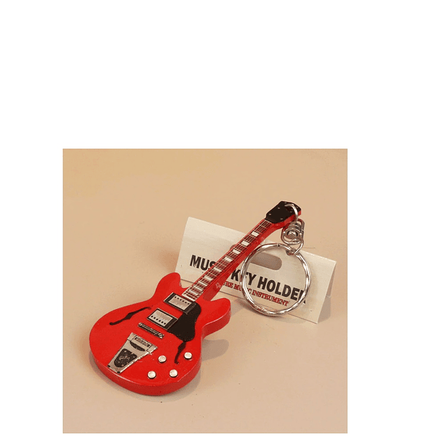 Llavero de guitarra en miniatura de madera 355 roja