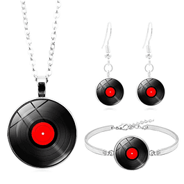 Set de aros y collar CD ROJO