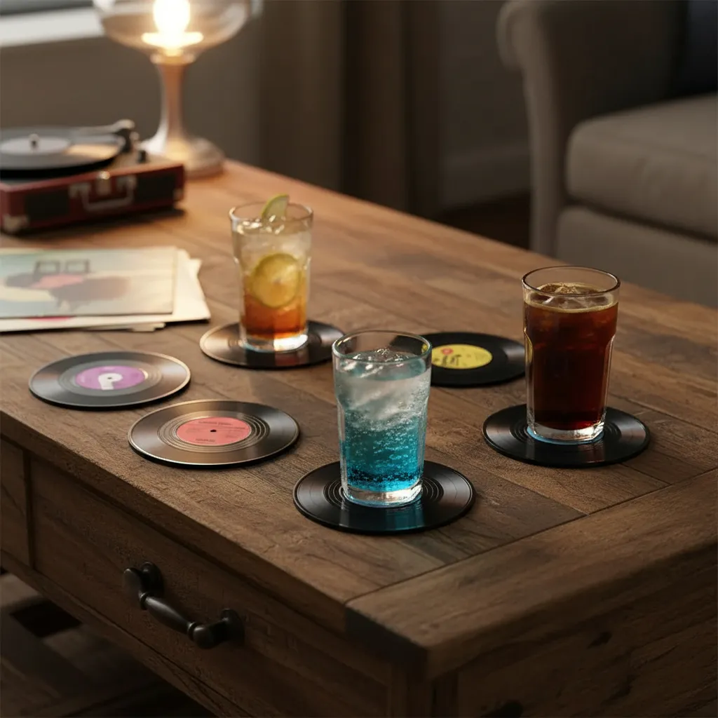 Set 6 Posavasos Discos de Vinilo Retro