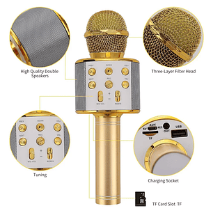 Micrófono Inalámbrico Bluetooth Karaoke Ws-858 Dorado
