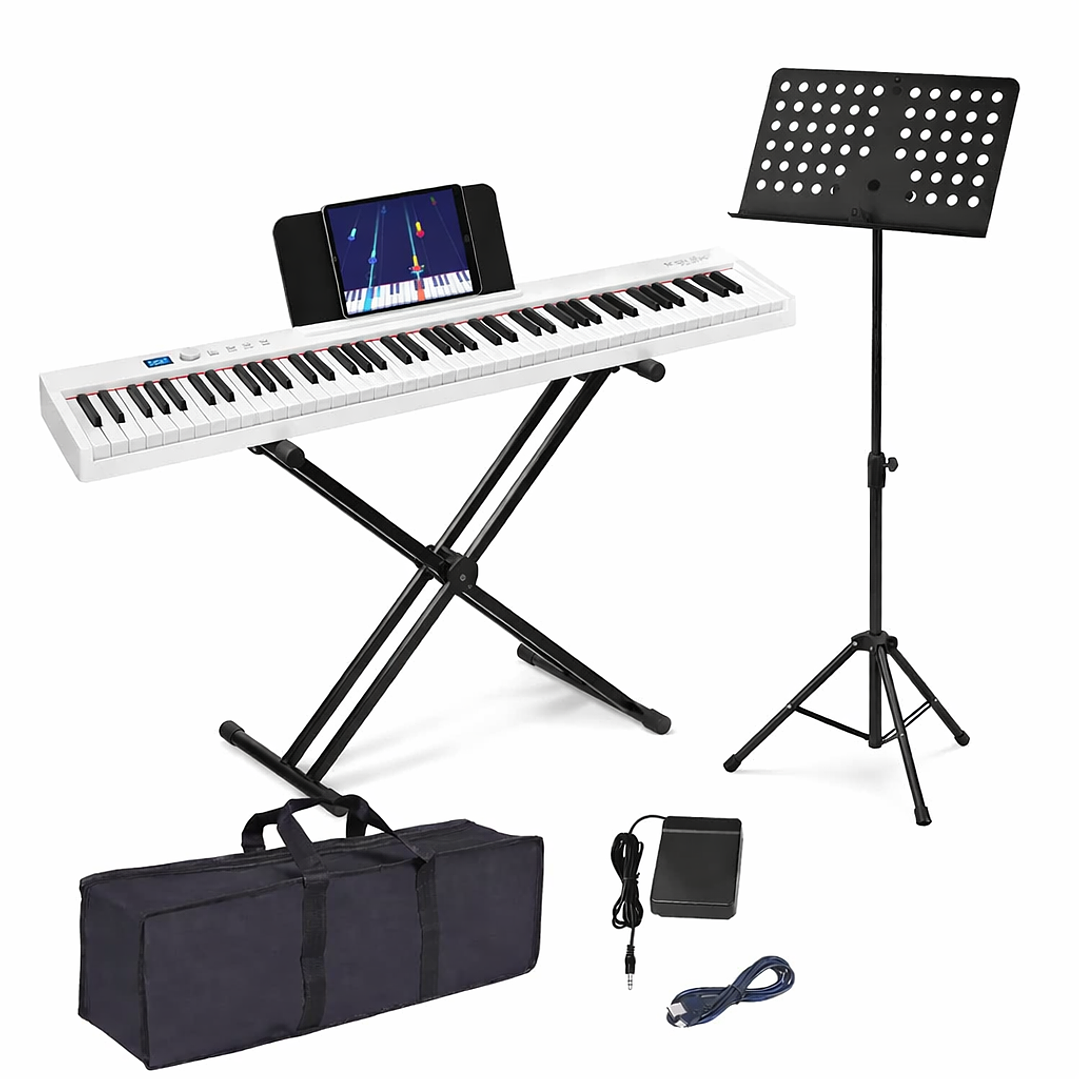 Teclado Plegable 88 Teclas Blanco – Pack Completo 1