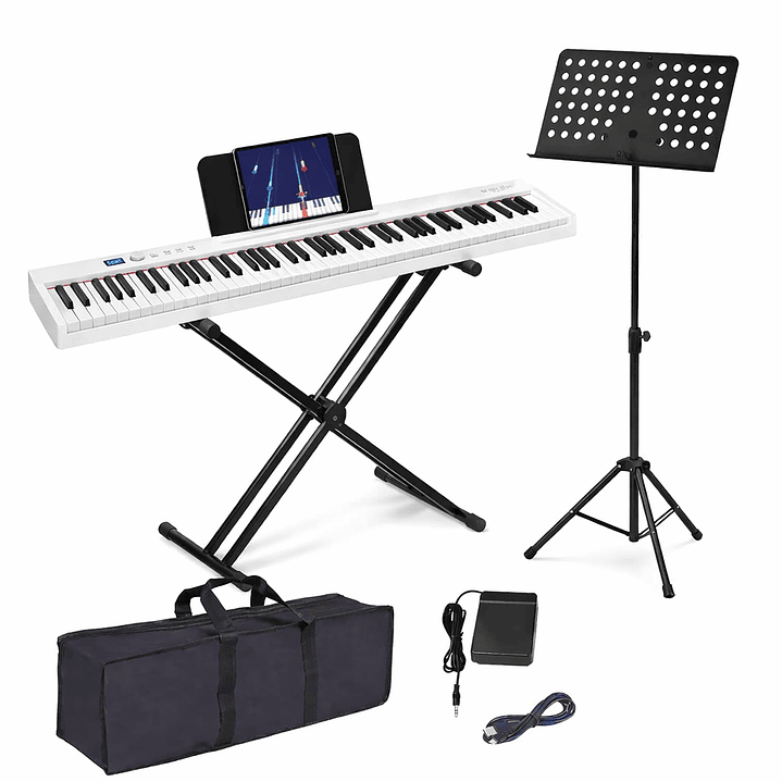 Teclado Plegable 88 Teclas Blanco – Pack Completo 1
