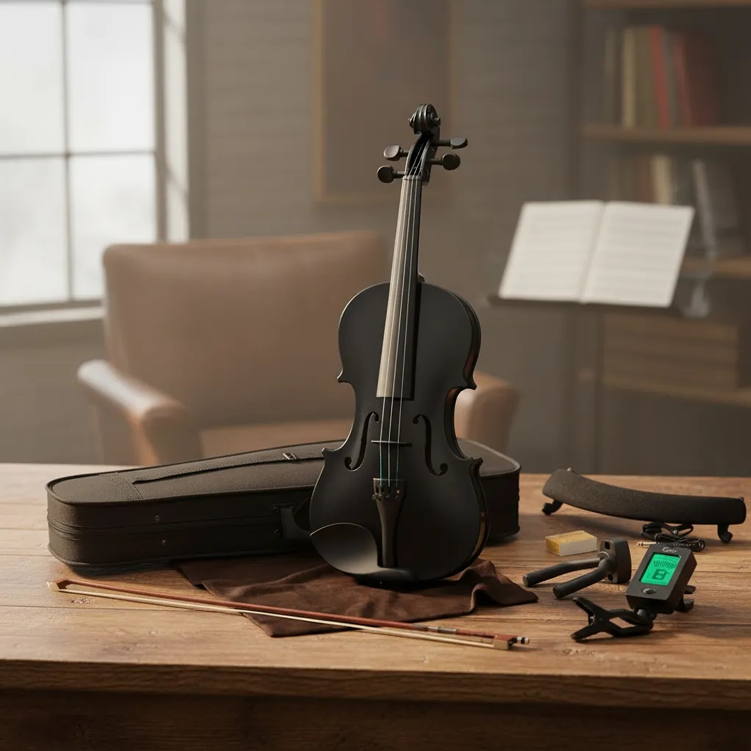 Violín 4/4 Negro para Principiantes con Estuche y Accesorios 5