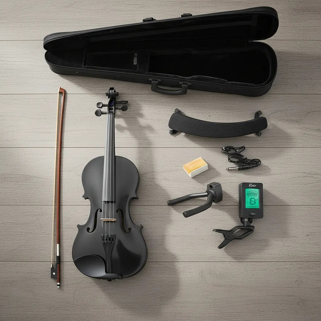 Violín 4/4 Negro para Principiantes con Estuche y Accesorios 1