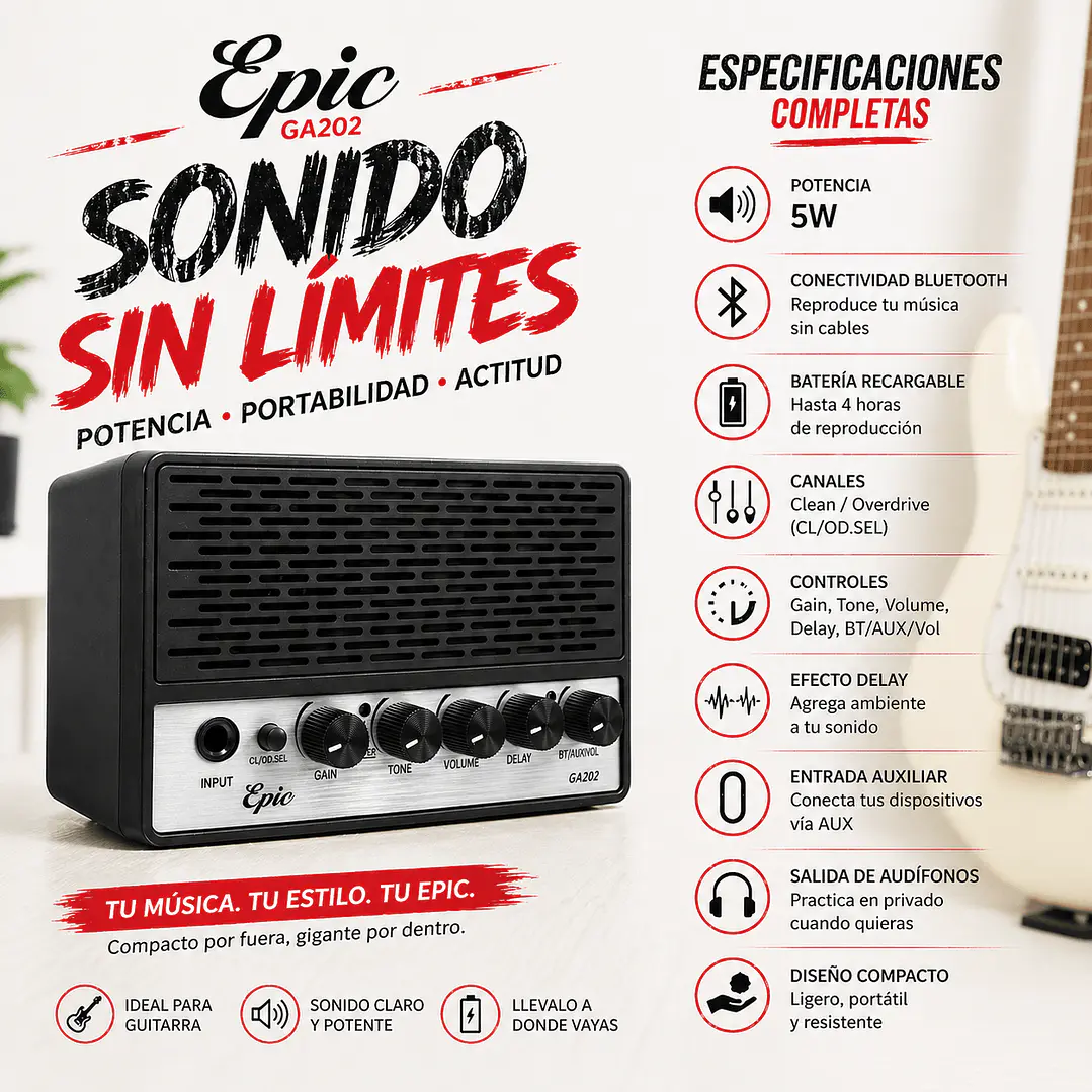 Amplificador Guitarra Eléctrica Bluetooth Epic 6